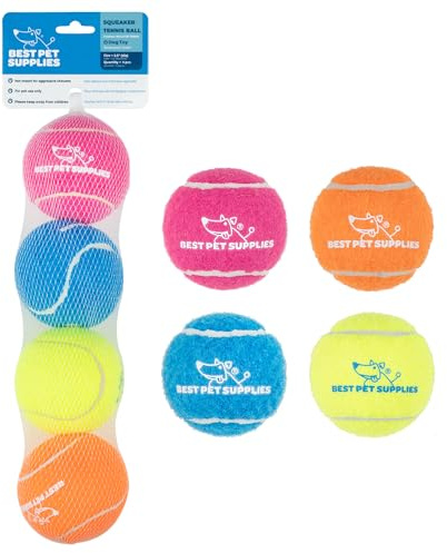 Best Pet Supplies Interactive Squeaky Dog Chew Toy, Ideal Dog Toys for Chewers, Small, Medium & Large Dogs, and Fetch Lovers - Tennis (Assorted Color), Medium (Pack of 4)