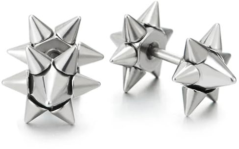 Hip Hop Spike Hammer Ohrstecker Ohrringe für Herren und Damen, Edelstahl Ohrringe, Schraube Wieder, 1 Paar