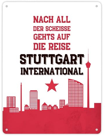 Stuttgart Europapokal Metallschild XL in 21x28 cm mit Spruch Stuttgart International für Cannstatter Kurve Fan-Gesang Stuttgart-Fan Bad Cannstatt