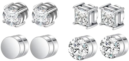 Landrain 4 Paare Magnet Ohrringe Herren, Magnetic Earrings for Men, 6MM Magnetisch Damen Ohrringe