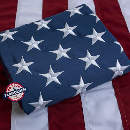 Flagolden Drapeau américain en coton brodé très résistant avec 2 œillets en laiton - 0,9 x 1,5 m - Fabriqué aux États-Unis