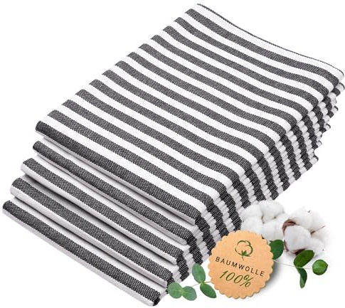 ZOLLNER 5er Set Geschirrtücher Baumwolle in 50x70 cm - saugstarke und langlebige Küchentücher - waschbar bis 60°C – in schwarz gestreift- Gastronomiequalität - Oeko Tex® Zertifiziert