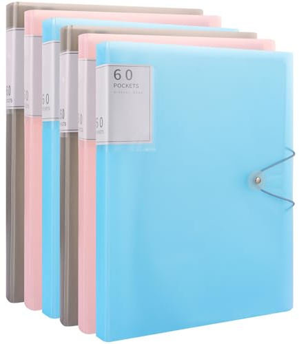 LOPYXBR Juego de 6 carpetas con fundas transparentes, 60 bolsillos con fundas transparentes, carpeta de presentación A4, 3 colores, para escuela y oficinas