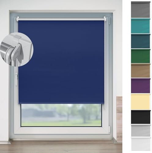 Verdunkelungsrollo Klemmfix Ohne Bohren 60 x 110 cm Hitzeschutz Und Sichtschutz, Rollo Klemmrollo Sonnenschutzrollo Flexibler Seitenzug Easyfix Rollo für Fenster & Tür, Blau