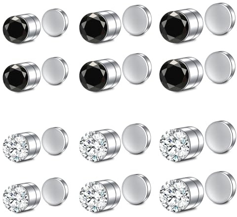 WillTen 12Pcs Fake Nose Stud Fake Nose Piercing, Fake Stud Ohrringe Lip Stud für Männer, Fake Nose Ring Fake Ohrringe Stud Non Piercing Nose Ring Clip auf Nase Septum für Frauen, Silver&Black