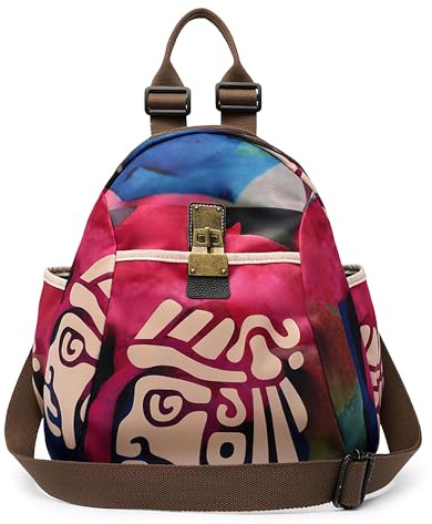DEEVORCA Mochila Para Mujer Elegante Dama Bolso de Mano Estampado de Moda Diseño Desgastado de Hardware Bolso de Hombro Para Mujer Viajes Escuela Camping Impermeable Tela Oxford Rosa A