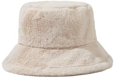HIQIU Winter Fischermütze Fuzzy Eimer Hut Flauschig Pelzige Warme Eimermütze für Damen (DE/NL/SE/PL, Alphanumerisch, Einheitsgröße, M, B1# Beige)
