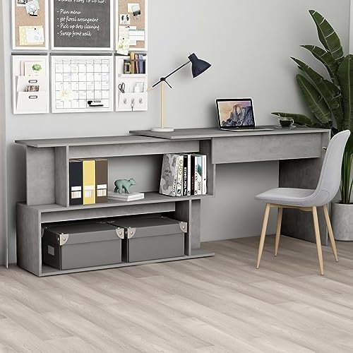 ShGaxin Eckschreibtisch Betongrau 200x50x76 cm Holzwerkstoff, Gaming Tisch, Computertisch, Computer Desk, Office Table, Bürotisch, Arbeitstisch, Nähtisch, Pc Tisch