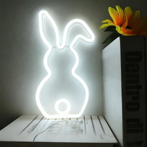 LED Bunny Lamp,Cute Rabbit Neon Light Signs Easter decorations USB Powered or 3xAA Battery Powered,Bunny Night Light Gifts for Bedroom Dorm Easter Christmas Party Bar Wall Decor