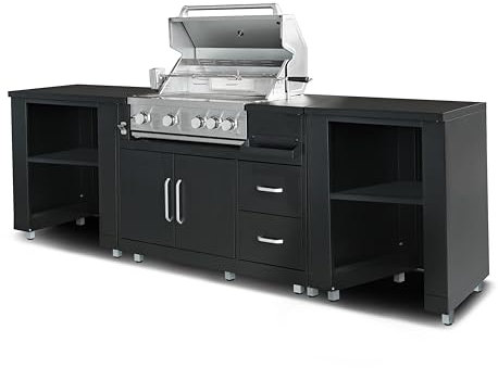 Oviala Outdoor Küche 3-teilig mit Grill schwarz