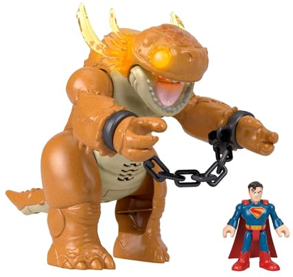 Fisher-Price Imaginext Juguete de Superman con luces, sonidos y movimiento y figura de acción de 7,6cm, monstruo de 25,4cm con cadenas, JDL07