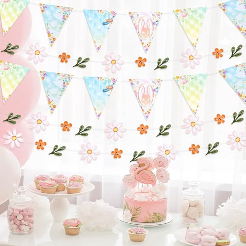 Dayker 3 Pezzi di Ghirlanda con bandierine triangolari, ghirlande con bandierine Floreali Primaverili, Decorazioni riutilizzabili in Carta da Appendere, Tema carnevalesco per Feste di Compleanno