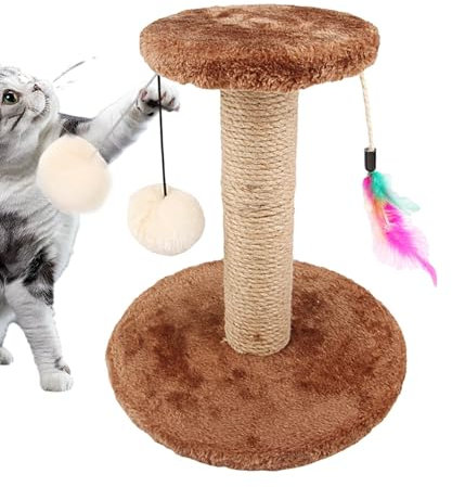 Cat Scratcher Tower - Tall Sisal Cat Scratch Tower - Sturdy Sisal Rope Scratch Posts With Ball And Feather For Kitten And Adult Cats