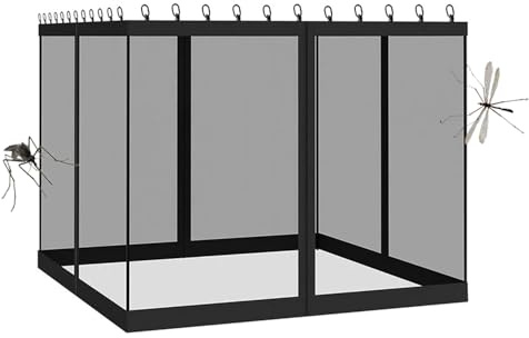 Gazebo Mosquito Netting, Mosquito Net For Pergola, Fly Net Mesh Curtains Outdoor Garden Patio Screen Universal Replacement Mosquito Bug with Zipper, 4-Panel Patio Screen Walls (Black, 305x365x220 cm)