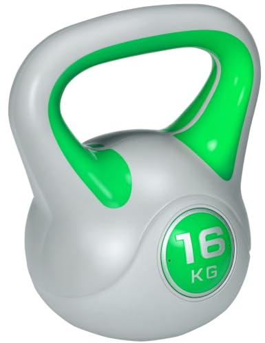SPORTNOW Kettlebell, 16 kg Kugelhanteln mit Griff für Home Gym Gewichtheben und Krafttraining, Grün und Grau