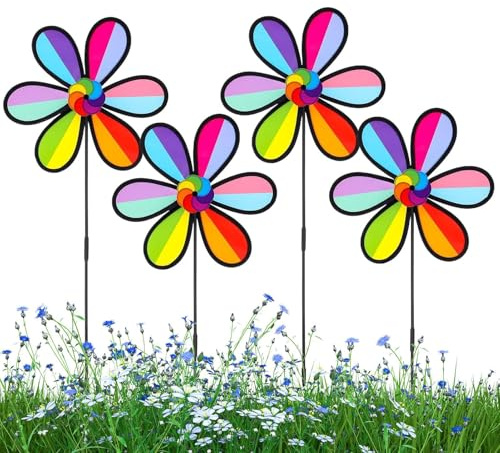 Garden Wind Spinners | Set Of 4 Colorful Garden Rotating Windmill - Weather-Resistant, Outdoor Decorations For Patio Lawn Terrace Porch Courtyard
