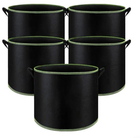 FSLLWGWG 5 X 20L Garden Pflanzsack aus Vlies Stoff - 5er Set 20L Pflanztaschen aus Filz & Vliesstoff - Pflanzgefäß Pflanzbeutel für Balkon Terrasse Gewächshaus & Garten (Black)