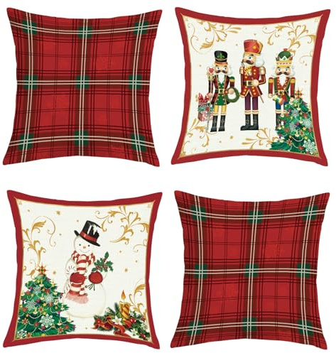 Joymaison Fundas Cojines 45x45 Juego de 4 Navidad Soldado Cascanueces Rojo