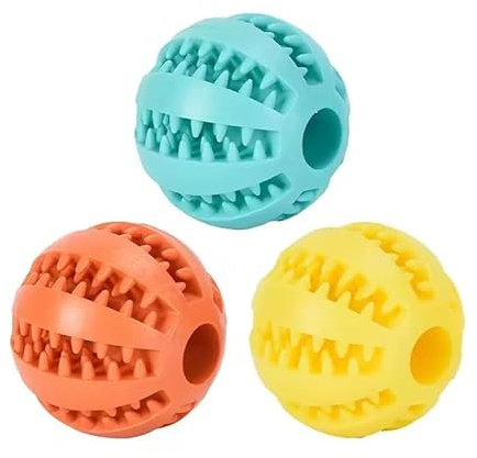 Juguetes de Goma para Perros, Set de 3 Pelotas Dentales de Colores – Limpiador de Dientes, Antiestrés y Resistentes a Mordidas (7 cm)