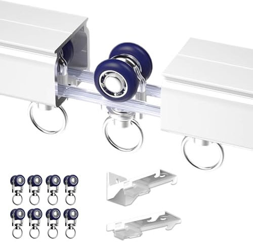 Sistema completo di binari per tende in alluminio, 1 m 6 m, regolabile, divisorio scorrevole, ideale per pergola, gazebo, tende da doccia, uso esterno (bianco, 600 cm)