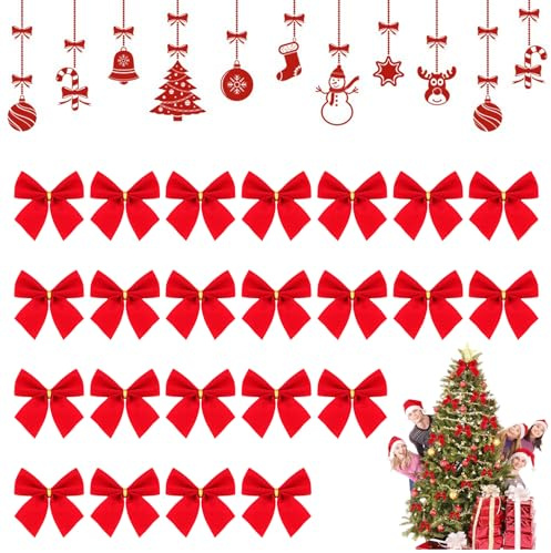 Noeud De Ruban Rouge De Noël, 24 Pièces Arcs De Noël, Petits Nœuds Décoratifs en Satin, Noeuds De Vacances Décoratifs, pour Décoration De Cadeaux, Couronnes, Mariage Anniversaire Fête