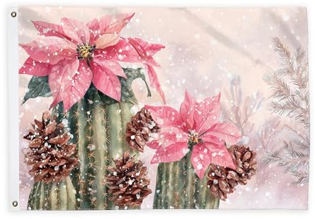 Bandiere di stella di Natale per esterni, decorazioni invernali con cactus pigne invernali pesca all'aperto banner con occhiello decorazione per terrazza, patio, campeggio, portico anteriore 6 x 0,9 m