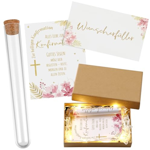 Fiada Konfirmation Geldgeschenken Verpackung mit Reagenzgläser Kreuzen Konfirmationkarten Glückwunsch mit Wunscherfüller Konfirmation Geschenkverpackung für Kommunion Taufe