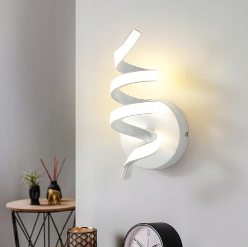 Dopa Applique LED a Spirale 12W Lampada da Parete Moderna da Interno per Comodino e Muro 3 Temperature di Luce 3000K 4000K 6500K Design Decorativo per Soggiorno Camera Corridoio (Bianco)