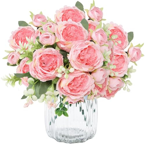 TENGWA 3 Bouquets Pivoine Artificielle 32cm Bouquet de Fleurs Artificielles Rose Foncé Wedding Fleur en Soie Convient pour Mariages Décoration Intérieure Table Compositions Florales et Bureaux