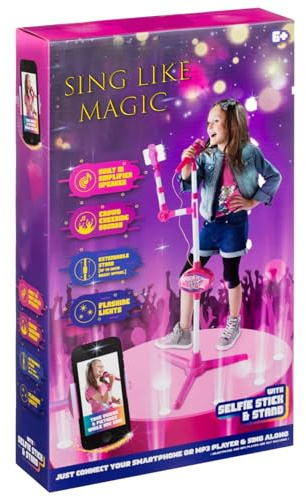 New|| Kids Love-To-Sing Selfie Microphone Toy for Kids | Karaoke Machine with Microphone and Stand, Selfie Stick, Flashing Lights, Pink, Smartphone MP3 Compatible | Handheld Singing Mic for Children.