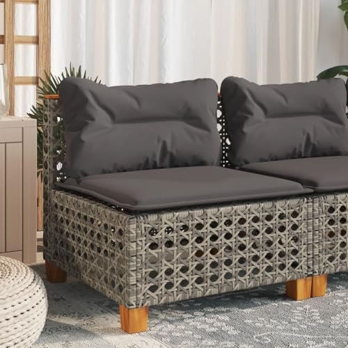 Frdhee Gartenlounge Terrassenmöbel Gartensofa,Gartensofa ohne Armlehnen mit Kissen Grau Poly Rattan,Für Garten,Terrasse,Balkon,Einfach Zu Warten