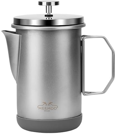 MERMOO YILAN Cafetière à piston manuelle pour 4 à 6 tasses, poignée pliable, presse à café isolée portable pour camping, voyage, utilisation domestique (argenté)