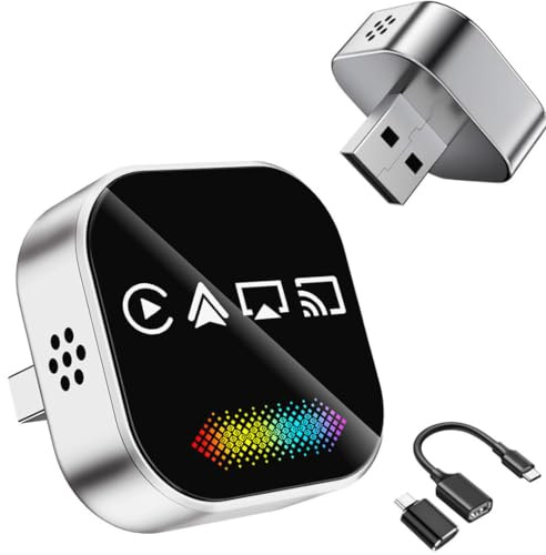 4-in-1 Wireless CarPlay Adapter & Android Auto Converter, AirPlay Mirror Link USB Dongle, Wired to Wireless Car Multimedia Adapter, Auto Connect Plug & Play, Compatible with Factory Wired CarPlay