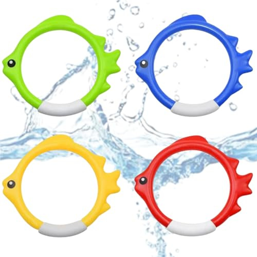 ZZHBOO 4 Giocattoli per immersioni per bambini, Set di anelli a siluro sommergibili, Giocattoli da piscina subacquei per bambini, Multi-Colore