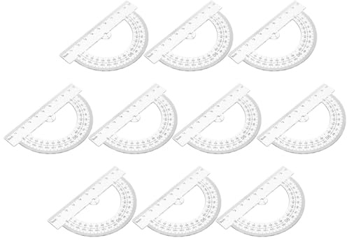 Healvian 10pcs Small Plastic Protractors 180-degree Half Circle Angle Measurement Tools for Students Drafting and Geometry Office Supplies