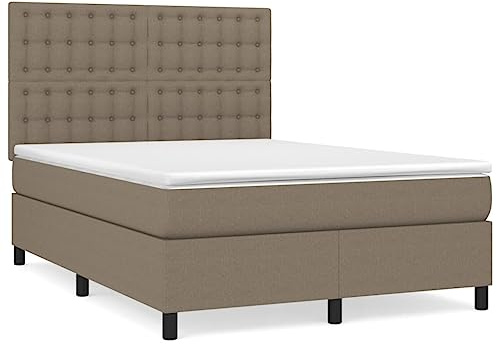 mtlskopl Boxspringbett 140x200 cm mit Matratze und Topper Taupe Stoff - Komplettbett Bettanlage mit Höhenverstellbarem Kopfteil und Taschenfederkernmatratze für Schlafzimmer