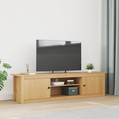 Tonture Support TV Mural en pin Massif Marron Miel 158 x 40 x 39,5 cm avec Portes pivotantes, étagère intégrée, Meuble TV Design Moderne pour Salon Chambre Rangement et écran multimédia