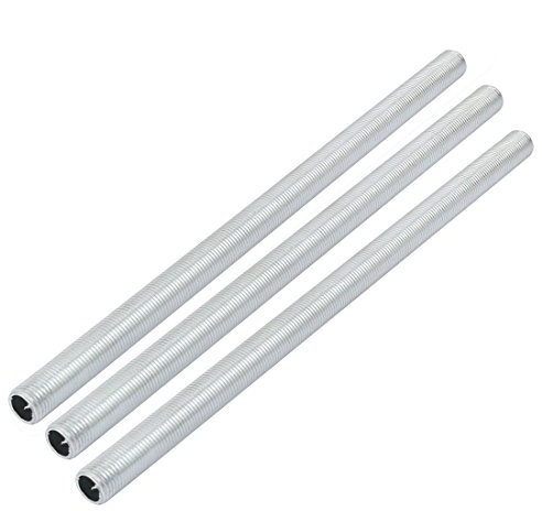 sourcing map Tige Filetée Creuse M10 Tube Filete Filetage 200mm Longueur Supérficiel Lampe Tuyau Mamelon pour Réparation Luminaire Lampe Lustre Zingué Argenté Paquet de 3