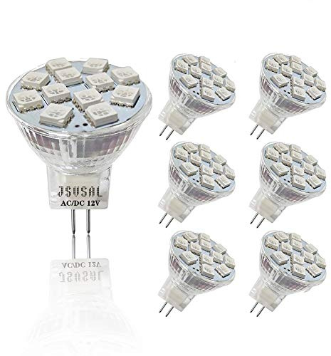 JSVSAL (Pack of 6 3W LED MR11 GU4 Green Light Bulbs - 9-24V AC/DC MR11 LED Spotlight G4/GU4.0 Bi-pin Base, 20W/30W Halogen Bulbs Equivalent for Landscape Accent Recessed Track Lighting(Green)