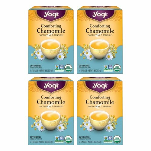 Yogi Tea Comforting Chamomile Tea - 16 Tea Bags per Pack (4 Packs) - Organic Chamomile Tea Bags - Supports a Good Night's Sleep & Occasional Stomach Discomfort - Made from Organic Chamomile Flower