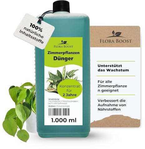 Flora Boost Zimmerpflanzen Dünger 1L, Flüssigdünger | Für bis zu 200L Gießwasser, Universaldünger für Zimmerpflanzen, 100% natürlicher Pflanzendünger