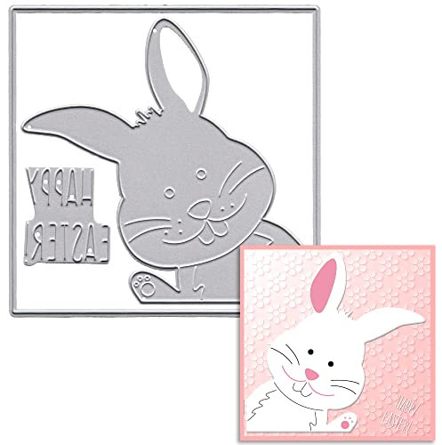 Metall-Stanzformen Happy Easter, quadratischer Rahmen, Schablone, Prägewerkzeug, Osterhase, Stanzformen für Kartenherstellung, Scrapbooking, DIY geätzte Bastelschablonen