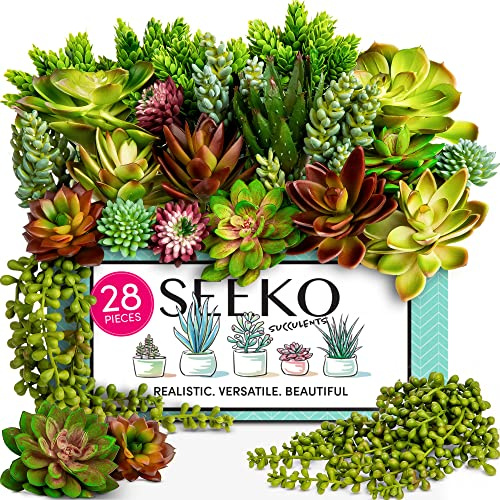 Succulents Plants Artificial 28 Pcs Realistic Premium Fake Succulents Faux for Indoor Outdoor UV Resistant DIY Home Office Decor