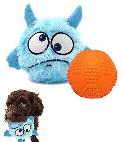 Enjoying Interaktives Hundespielzeug, 2-in-1, Plüsch, quietschend, kleine Bälle, Haustierspielzeug, Halloween, Weihnachten, für kleine, mittelgroße und große Hunde, blaues Monster