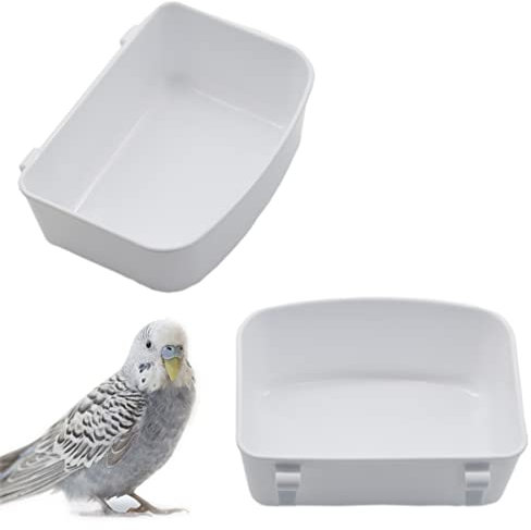 2Pcs Vogel Badewanne Vogelbadewanne Vogelwanne - kleiner Feeder, Hängende Vogelfutternapf, Vogeltränke mit Haken, Geeignet für kleine Vögel, Papageien, Kanarienvögel, Weiß, 12,8 x 9,1 x 4,6cm