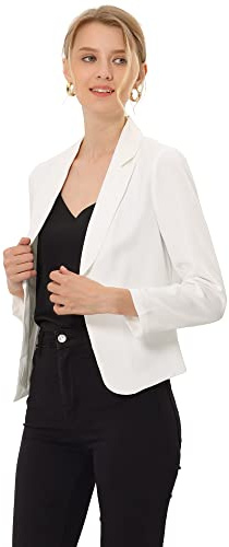 Allegra K kvinnors öppen front kontor kort blazer jacka, Vit-solid, L