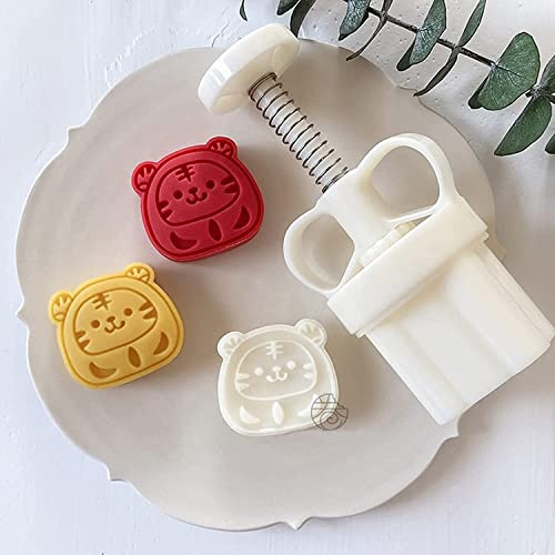 Animal mid-autumn mooncake press mold, hand-pressed stamp dessert DIY, mooncake puff pastry press mold with 1 printed flower DIY (1 Little Tiger Stamp-1)
