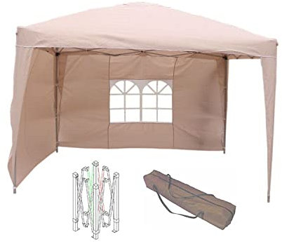 Mojawo Easy Build Pop Up Aluminium Falt - Pavillon Partyzelt Gartenpavillon inkl. 2 Seitenteile Beige
