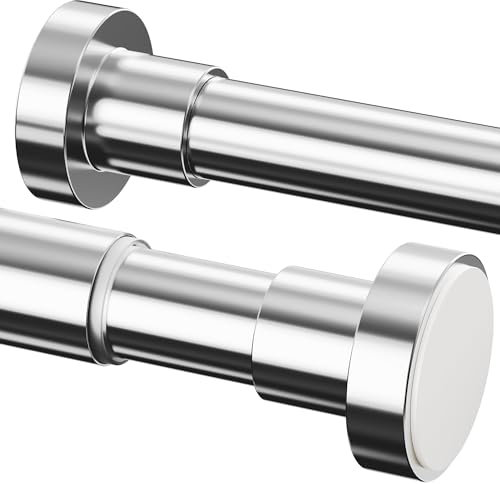 GDEVKHN Asta per Tenda da Doccia, Senza Fori, Acciaio Inossidabile, Asta Estensibile, 135-200 cm, φ25 mm, Argento