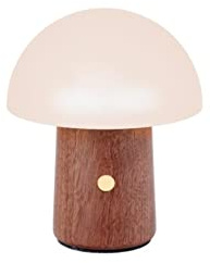 Gingko 7 Farbwechsel RGB Alice Pilz Lampe, Long Life Batterie, USB-C Aufladung, 3 Lichtmodi, FSC-zertifiziertes Holz mit Milchglas, Touch-Tastensteuerung (Mini, Walnuss)
